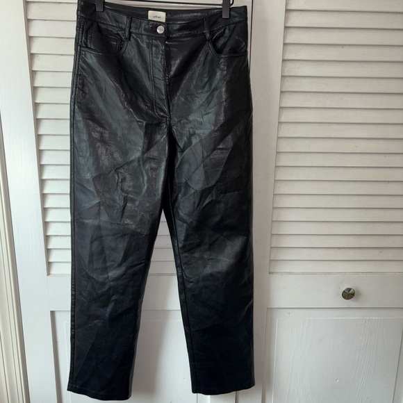 Aritzia Wilfred Melina Vegan Leather Pants Black Size 10 High Rise Straight Leg - Picture 2 of 6